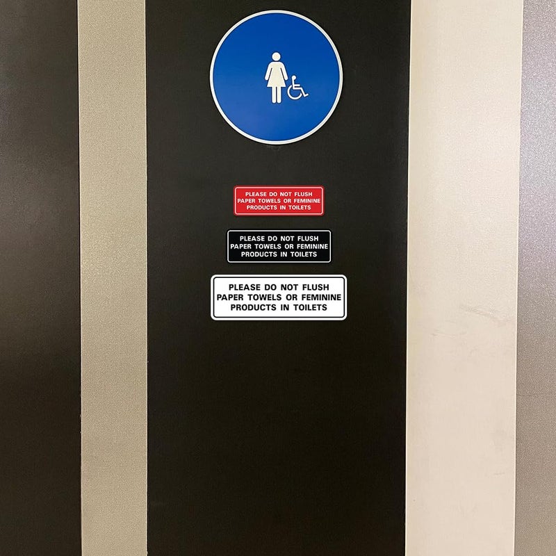 All Quality Standard Please Do Not Flush Paper Towels or Feminine Products in Toilets Door or Wall Sign | Black - Large (1 Pack) - Image 2